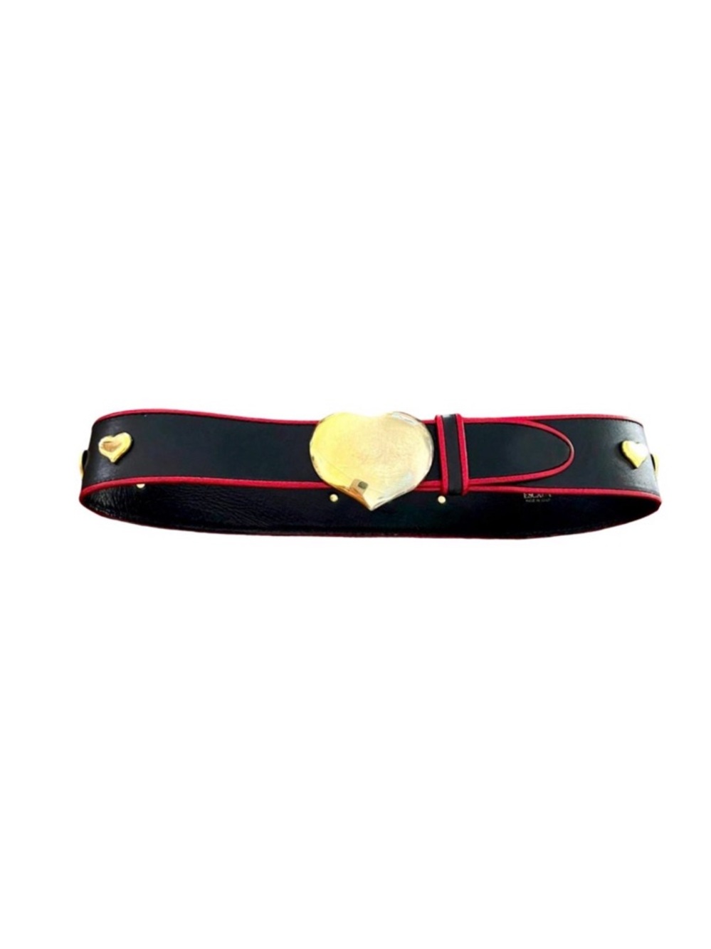 Vintage belt Escada black and red golden heart buckle size 42 Made in Italy